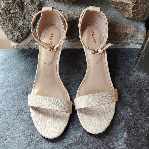 Aldo Nude Snakeskin Print Leather High Heels Size 6.5 - Picture 4 of 14